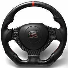 画像2: GTR R35 前期中期  2007(H19).12〜2016(H28).7 用  リアルカーボンステアリング  パンチングレザー レッドステッチ (2)